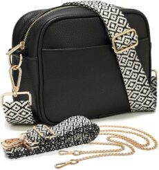 Lily England Cross Body Bag Women - Multiple Pockets - Adjustable Wide Strap and Chain - Black Handbag Crossbody - Over the Shoulder Bag