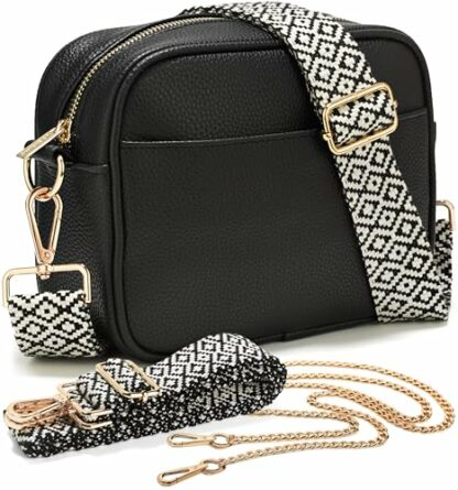 Lily England Cross Body Bag Women - Multiple Pockets - Adjustable Wide Strap and Chain - Black Handbag Crossbody - Over the Shoulder Bag - Image 2