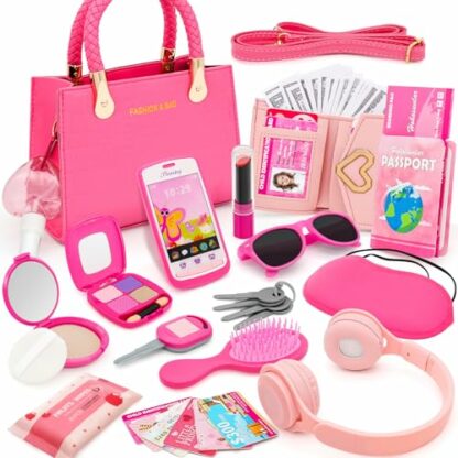 Little Girl Purse with Pretend Makeup for Toddlers, 49PCS Kids Play Purse Set - Princess Toy Accessories, Pretend Play Headset Wallet Phones Sunglasses Keys Credit Cards Birthday Gift for Girls Age 3+ 2 Little Girl Purse with Pretend Makeup for Toddlers, 49PCS Kids Play Purse Set - Princess Toy Accessories, Pretend Play Headset Wallet Phones Sunglasses Keys Credit Cards Birthday Gift for Girls Age 3+ - Image 2