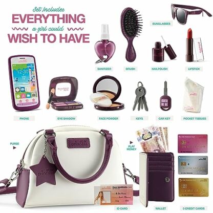 Little Girls Purse with Accessories and Pretend Makeup for Toddlers - My First Purse Set Includes Handbag, Phone, Wallet, Play Makeup and More Pretend Play Toys for Girls Age 3 +, Great Gift for Girls 3 Little Girls Purse with Accessories and Pretend Makeup for Toddlers - My First Purse Set Includes Handbag, Phone, Wallet, Play Makeup and More Pretend Play Toys for Girls Age 3 +, Great Gift for Girls - Image 3