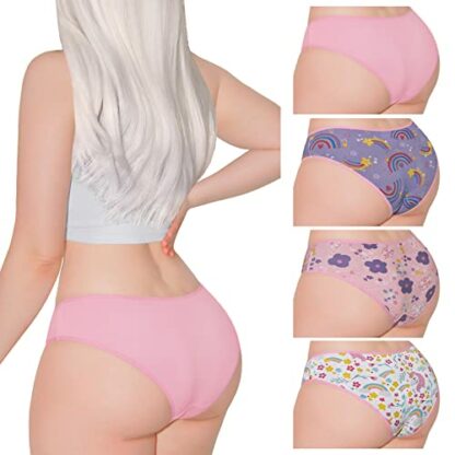 Littleforbig Women's Ladies Soft Cotton Underwear Comfortable Hipster Briefs 4 Pack Panties Set - Unicorn Pattern - Image 3