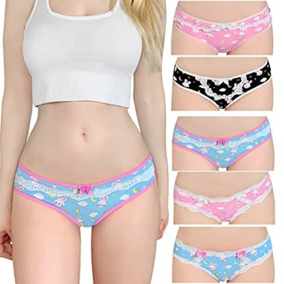 Littleforbig Women's Ladies Soft Cotton Underwear Comfortable Hipster Briefs 5 Pack Panties Set - Bedtime Bunny, Multicolor - Image 2