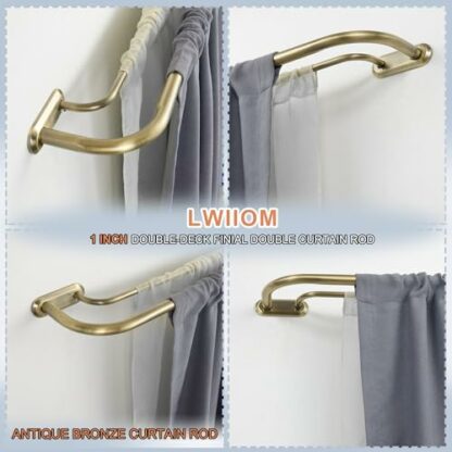 Lwiiom Double Curtain Rod,Adjustable Black Wrap Around Curtain Rod with Aluminum Double-deck Finials and Brackets,1"Front and 5/8" Back Blackout Curtain Rod - Image 3