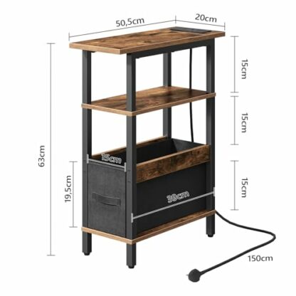 MAHANCRIS Narrow Side Table with Charging Station, 3 Tier Small End Table for Small Spaces, Slim Side Table with Storage, Thin Bedside Table for Living Room, Bedroom, Rustic Brown AETHR125KE01 4 MAHANCRIS Narrow Side Table with Charging Station, 3 Tier Small End Table for Small Spaces, Slim Side Table with Storage, Thin Bedside Table for Living Room, Bedroom, Rustic Brown AETHR125KE01 - Image 4