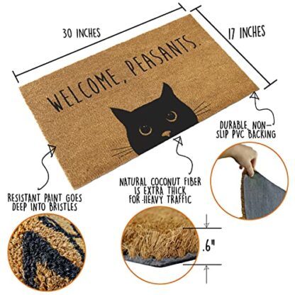 MAINEVENT Welcome Peasants Cat Doormat, Black Cat Door Mat, Funny Welcome Mats Outdoor Funny, Black Cat Gifts, Cat Rug Black Cat Decor, Cat Welcome Mat Funny, Cat Doormat Coir - Image 3