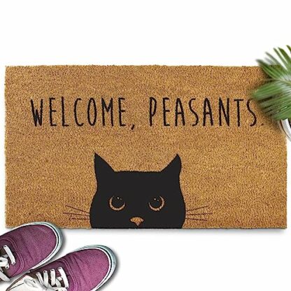 MAINEVENT Welcome Peasants Cat Doormat, Black Cat Door Mat, Funny Welcome Mats Outdoor Funny, Black Cat Gifts, Cat Rug Black Cat Decor, Cat Welcome Mat Funny, Cat Doormat Coir - Image 2
