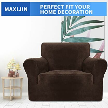 MAXIJIN Thick Velvet Sofa Covers 3 Seater Super Stretch Non Slip Couch Cover for Dogs Cat Pet Friendly 1-Piece Elastic Furniture Protector Plush Sofa Slipcover - Image 3