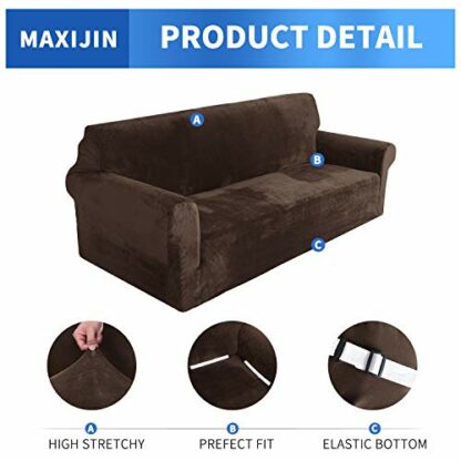 MAXIJIN Thick Velvet Sofa Covers 3 Seater Super Stretch Non Slip Couch Cover for Dogs Cat Pet Friendly 1-Piece Elastic Furniture Protector Plush Sofa Slipcover - Image 4