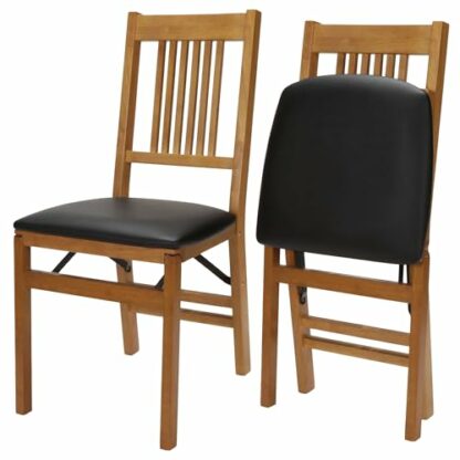 MECO True Mission Folding Chair Oak Finish, Set of 2, Wood - Image 2