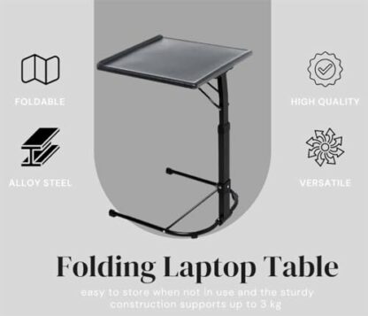 M&H Black laptop desk, Folding Laptop Table, Foldable & Adjustable Laptop Table, c shaped side overbed table Adjustable Height and Tilt Angle Option, standing desk with Metal legs for Home Office - Image 3