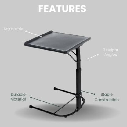 M&H Black laptop desk, Folding Laptop Table, Foldable & Adjustable Laptop Table, c shaped side overbed table Adjustable Height and Tilt Angle Option, standing desk with Metal legs for Home Office - Image 4