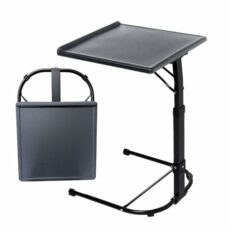 M&H Black laptop desk, Folding Laptop Table, Foldable & Adjustable Laptop Table, c shaped side overbed table Adjustable Height and Tilt Angle Option, standing desk with Metal legs for Home Office