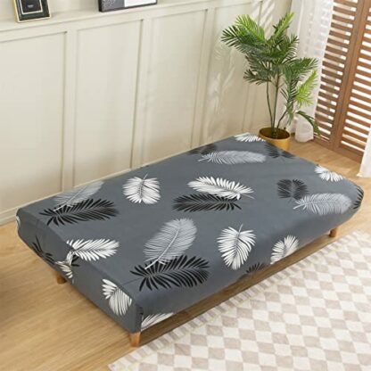 MIFXIN Armless Sofa Cover Futon Slipcover Stretch Elastic Folding Sofa Bed Non-Armrest Couch Furniture Protector Spandex Printed Washable Sofa Cover Without Armrests (Grey Feather) - Image 4