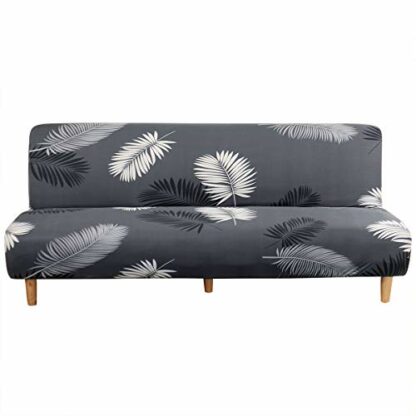 MIFXIN Armless Sofa Cover Futon Slipcover Stretch Elastic Folding Sofa Bed Non-Armrest Couch Furniture Protector Spandex Printed Washable Sofa Cover Without Armrests (Grey Feather) - Image 2