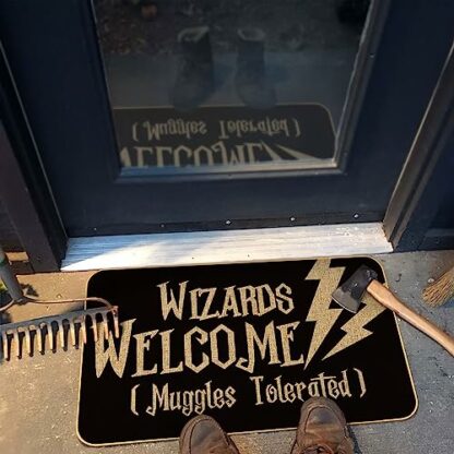 MOPURR Halloween Welcome Door Mat Funny Wizards Personalized Monogram, Living Room Kitchen Floor Mat Home Halloween Indoor Outdoor Decoration 17 x29 Inch - Image 2