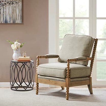 Madison Park Donohue Mid-Century Modern Accent Chairs for Living Room with Nailhead Trim, Solid Wood, Oakwood Finish, Upholstered Seat, Lounge for Reading Bedroom Furniture, Light Grey 3 Madison Park Donohue Mid-Century Modern Accent Chairs for Living Room with Nailhead Trim, Solid Wood, Oakwood Finish, Upholstered Seat, Lounge for Reading Bedroom Furniture, Light Grey - Image 3