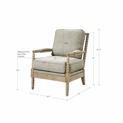 Madison Park Donohue Mid-Century Modern Accent Chairs for Living Room with Nailhead Trim, Solid Wood, Oakwood Finish, Upholstered Seat, Lounge for Reading Bedroom Furniture, Light Grey 4 Madison Park Donohue Mid-Century Modern Accent Chairs for Living Room with Nailhead Trim, Solid Wood, Oakwood Finish, Upholstered Seat, Lounge for Reading Bedroom Furniture, Light Grey - Image 4