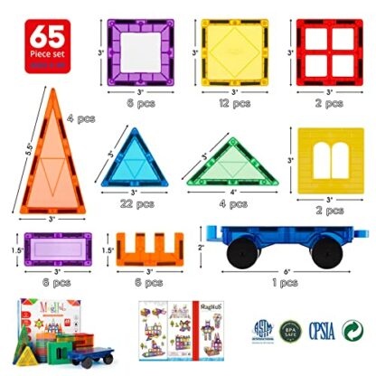 MagHub Magnetic Building Blocks Set Kids Magnetic Tiles, Clear 3D Magnets for Kids Magnet Tiles Preschool Magnetic Toys, Building Construction STEM Educational Toys for 3+ Years Old Boys and Girls 3 MagHub Magnetic Building Blocks Set Kids Magnetic Tiles, Clear 3D Magnets for Kids Magnet Tiles Preschool Magnetic Toys, Building Construction STEM Educational Toys for 3+ Years Old Boys and Girls - Image 3