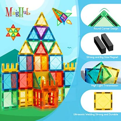 MagHub Magnetic Building Blocks Set Kids Magnetic Tiles, Clear 3D Magnets for Kids Magnet Tiles Preschool Magnetic Toys, Building Construction STEM Educational Toys for 3+ Years Old Boys and Girls 4 MagHub Magnetic Building Blocks Set Kids Magnetic Tiles, Clear 3D Magnets for Kids Magnet Tiles Preschool Magnetic Toys, Building Construction STEM Educational Toys for 3+ Years Old Boys and Girls - Image 4