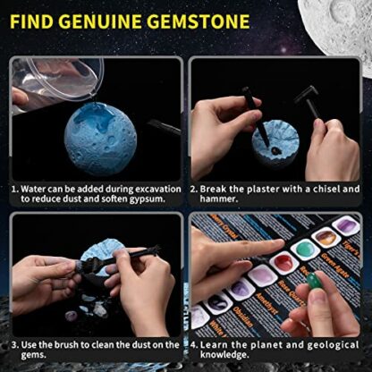 Mega Gemstones Dig Kit - Dig Up 15 Real Gems and Crystals, STEM Geology Educational Excavation Kit for Boys and Girls Ages 6+, Science Digging Set with Crystals, Rocks, and Stones - Image 4