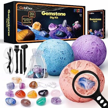 Mega Gemstones Dig Kit - Dig Up 15 Real Gems and Crystals, STEM Geology Educational Excavation Kit for Boys and Girls Ages 6+, Science Digging Set with Crystals, Rocks, and Stones - Image 2