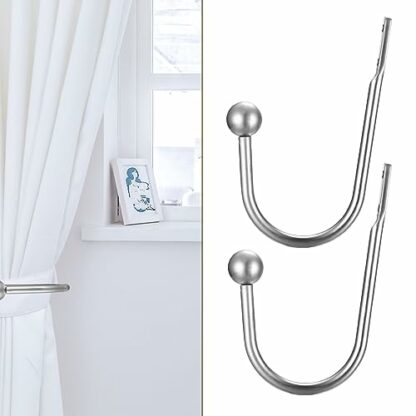 Metal Curtain Holdbacks, 2 Pcs Curtain Drapery Holdbacks, Curtain Tieback Hooks, Wall Mounted Window Curtain Holder Hooks, Drapery Holdbacks for Fixed Curtain or Hanging Items - Image 4