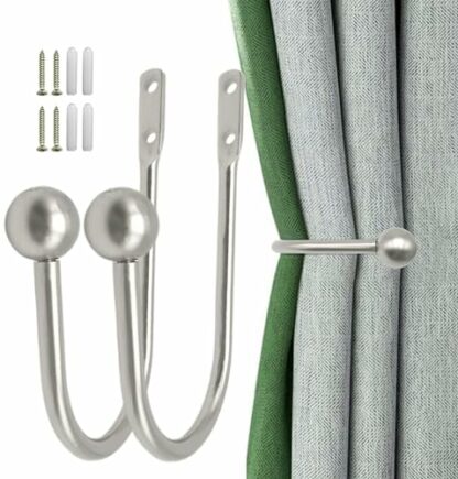 Metal Curtain Holdbacks, 2 Pcs Curtain Drapery Holdbacks, Curtain Tieback Hooks, Wall Mounted Window Curtain Holder Hooks, Drapery Holdbacks for Fixed Curtain or Hanging Items - Image 2