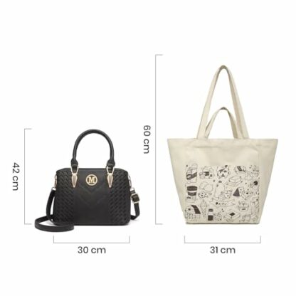 Miss Lulu Handbag for Women, Woven and Chevron Pattern, M Logo on The Front, Top Handle or Shoulder Bag - Image 3