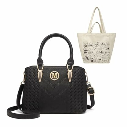 Miss Lulu Handbag for Women, Woven and Chevron Pattern, M Logo on The Front, Top Handle or Shoulder Bag - Image 2