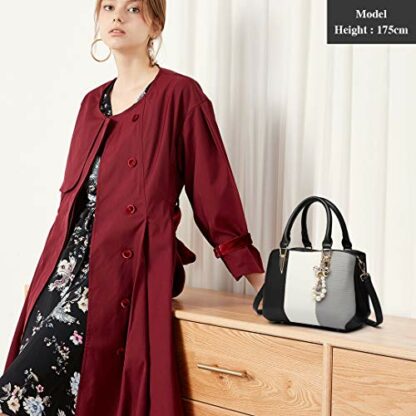 Miss Lulu Handbag for Women with Ladies‘ Wallet Purse, Shoulder Top Handle Bag with Pearl and Crystal Style Drop, Fashion Colour Block Design 3 Miss Lulu Handbag for Women with Ladies‘ Wallet Purse, Shoulder Top Handle Bag with Pearl and Crystal Style Drop, Fashion Colour Block Design - Image 3