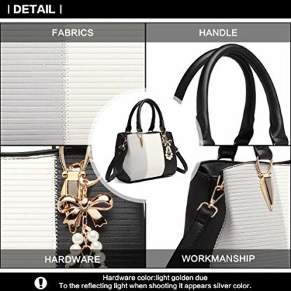 Miss Lulu Handbag for Women with Ladies‘ Wallet Purse, Shoulder Top Handle Bag with Pearl and Crystal Style Drop, Fashion Colour Block Design 4 Miss Lulu Handbag for Women with Ladies‘ Wallet Purse, Shoulder Top Handle Bag with Pearl and Crystal Style Drop, Fashion Colour Block Design - Image 4