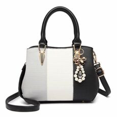 Miss Lulu Handbag for Women with Ladies‘ Wallet Purse, Shoulder Top Handle Bag with Pearl and Crystal Style Drop, Fashion Colour Block Design