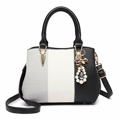 Miss Lulu Handbag for Women with Ladies‘ Wallet Purse, Shoulder Top Handle Bag with Pearl and Crystal Style Drop, Fashion Colour Block Design 2 Miss Lulu Handbag for Women with Ladies‘ Wallet Purse, Shoulder Top Handle Bag with Pearl and Crystal Style Drop, Fashion Colour Block Design - Image 2