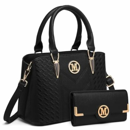 Miss Lulu Top-Handle Bag and Wallet Set, Woven and Chevron Pattern Handbag Shoulder Bag with Matching PU Leather Wallet Both with M Logo 3 Miss Lulu Top-Handle Bag and Wallet Set, Woven and Chevron Pattern Handbag Shoulder Bag with Matching PU Leather Wallet Both with M Logo - Image 3