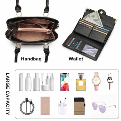 Miss Lulu Top-Handle Bag and Wallet Set, Woven and Chevron Pattern Handbag Shoulder Bag with Matching PU Leather Wallet Both with M Logo 4 Miss Lulu Top-Handle Bag and Wallet Set, Woven and Chevron Pattern Handbag Shoulder Bag with Matching PU Leather Wallet Both with M Logo - Image 4