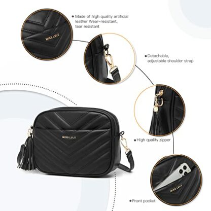 Miss Lulu Women Cross Body Bag Shoulder Bag Satchel Handbags Messenger Bag, Synthetic Leather,V-Shaped Knitting Texture,Tassel Decoration, Classic, With Removable and Adjustable Shoulder Strap 3 Miss Lulu Women Cross Body Bag Shoulder Bag Satchel Handbags Messenger Bag, Synthetic Leather,V-Shaped Knitting Texture,Tassel Decoration, Classic, With Removable and Adjustable Shoulder Strap - Image 3