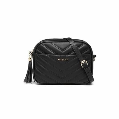 Miss Lulu Women Cross Body Bag Shoulder Bag Satchel Handbags Messenger Bag, Synthetic Leather,V-Shaped Knitting Texture,Tassel Decoration, Classic, With Removable and Adjustable Shoulder Strap 2 Miss Lulu Women Cross Body Bag Shoulder Bag Satchel Handbags Messenger Bag, Synthetic Leather,V-Shaped Knitting Texture,Tassel Decoration, Classic, With Removable and Adjustable Shoulder Strap - Image 2