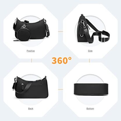 Miss Lulu Women Crossbody Bag Shoulder Bag Small Hobo Bag 2 Picece Set with Coin Bag, Nylon Material, Adjustable and Removable Shoulder Strap, with Key Chain and Doll Buckle - Image 4