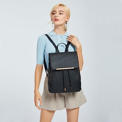 Miss Lulu Women's Backpacks Casual Daypacks Medium with Drawstring PU Leather Lightweight 3 Miss Lulu Women's Backpacks Casual Daypacks Medium with Drawstring PU Leather Lightweight - Image 3