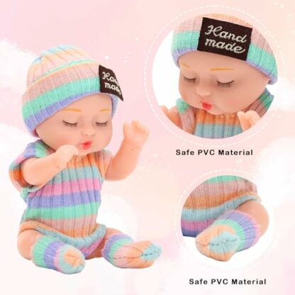Miunana 4 Sets 4 Inch Cute Baby Dolls with 4 pcs Sweet Doll Clothes, lovely Sleeping baby Dolls, Miniature Realistic Movable Tiny Newborn Baby Dolls for Toddlers Kids, Washable PVC 4 Miunana 4 Sets 4 Inch Cute Baby Dolls with 4 pcs Sweet Doll Clothes, lovely Sleeping baby Dolls, Miniature Realistic Movable Tiny Newborn Baby Dolls for Toddlers Kids, Washable PVC - Image 4