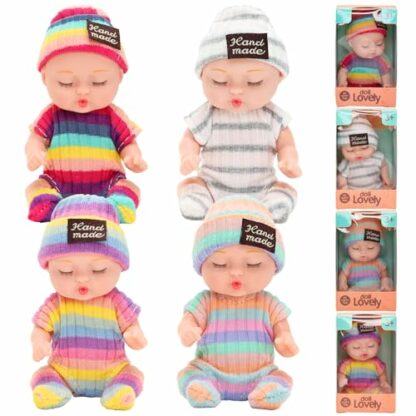 Miunana 4 Sets 4 Inch Cute Baby Dolls with 4 pcs Sweet Doll Clothes, lovely Sleeping baby Dolls, Miniature Realistic Movable Tiny Newborn Baby Dolls for Toddlers Kids, Washable PVC 2 Miunana 4 Sets 4 Inch Cute Baby Dolls with 4 pcs Sweet Doll Clothes, lovely Sleeping baby Dolls, Miniature Realistic Movable Tiny Newborn Baby Dolls for Toddlers Kids, Washable PVC - Image 2