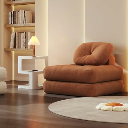 Modern Corduroy Fabric Foldable Lazy Sofa Chair with Soft Cushion for Living Room/Dorm/Home Beige 31.4in/80cm 3 Modern Corduroy Fabric Foldable Lazy Sofa Chair with Soft Cushion for Living Room/Dorm/Home Beige 31.4in/80cm - Image 3