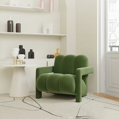 Modern Ergonomic Flannel Upholstered Lazy Sofa Chair for Bedroom or Living Room Blue Color - Image 3