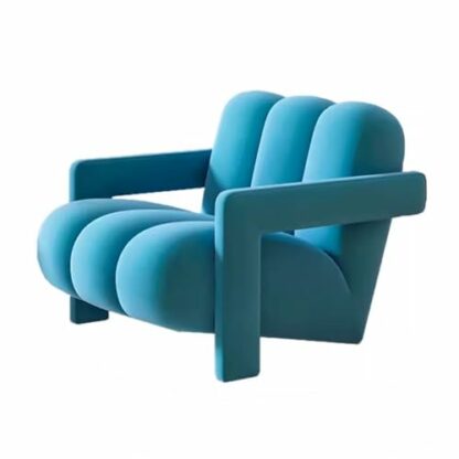 Modern Ergonomic Flannel Upholstered Lazy Sofa Chair for Bedroom or Living Room Blue Color - Image 2