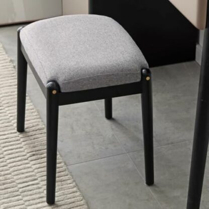 FGJKKRMI Rectangle Oak Wood Stool Upholstered Cotton And Linen Seat Small Wooden Makeup Stool Gray Modern Padded Vanity Stool Dining Chair, For Bedroom Livingroom - Image 3