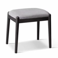 Modern Gray Rectangle Oak Wood Stool with Upholstered Cotton and Linen Seat Small Wooden Makeup Vanity Stool for Bedroom and Living Room Dining Chairs