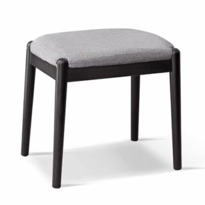 FGJKKRMI Rectangle Oak Wood Stool Upholstered Cotton And Linen Seat Small Wooden Makeup Stool Gray Modern Padded Vanity Stool Dining Chair, For Bedroom Livingroom - Image 2