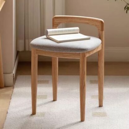 Modern Oak Wood Rectangle Upholstered Vanity Stool with Imitation Cotton and Linen Fabric Padded Seat Plastic Legs Ideal for Dining Chair Makeup Stool Bedroom Living Room - Image 3