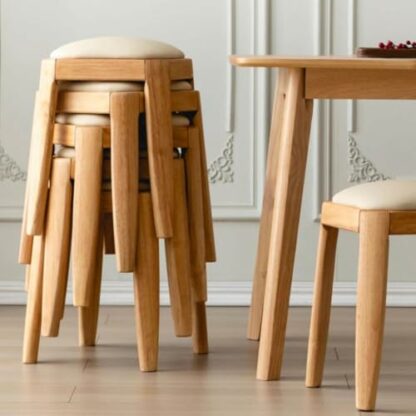 Modern Upholstered Leather Ottoman Stool with Padded Seat and Rubber Wood Legs Ideal for Bedroom or Living Room Décor - Image 3