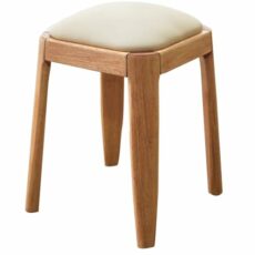 Modern Upholstered Leather Ottoman Stool with Padded Seat and Rubber Wood Legs Ideal for Bedroom or Living Room Décor
